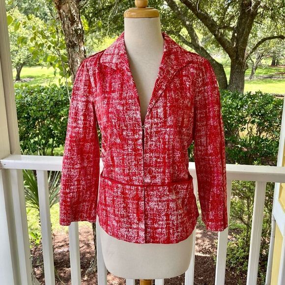 Lafayette 148 New York Abstract Red Print Blazer - Picture 1 of 5